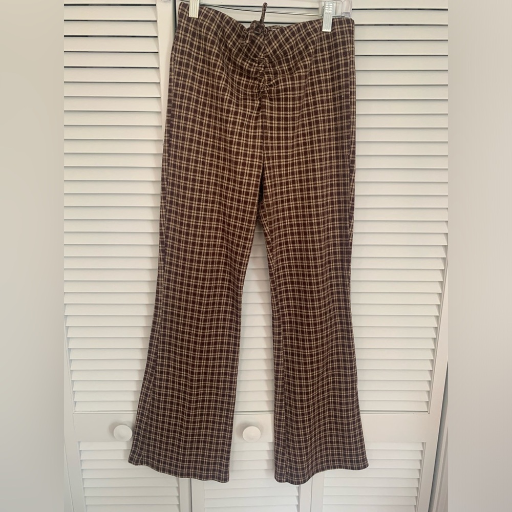 Women’s Princess Polly Brown Plaid Drawstring Wide Leg Pull On Pants. Size 8.